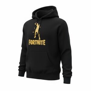 Men’s Large Black and Gold Fortnite Logo Pullover Hoodie Sweatshirt Size Large